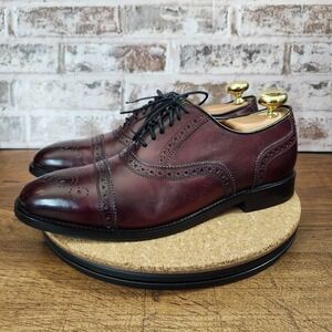 Cole Haan Mens Cap Toe Oxfords Sz 9.5 D Burgundy Leather Lace Up Dress Shoes